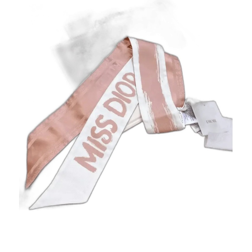 Dior Pink and White Logo Twilly Scarf-2506